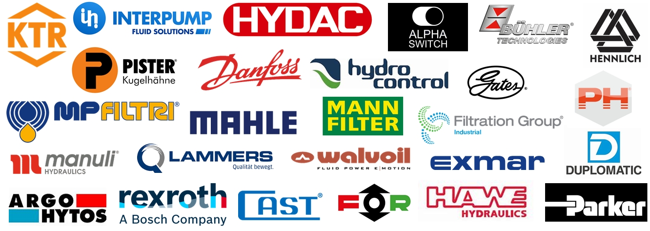 STAUFF Walterscheid VOSS Bucher Hydraulics SUN Hydraulics MP Filtri KTR Hydac Danfoss PH Walvoil Pister Bosch Rexroth Manuli CAST FOR EXMAR ARGO HYTOS Hennlich HCT Parker Gates Eaton MANN Filter Semperit Hydro Control HAWE MAHLE Bühler Filtration Group Alphaswitch
